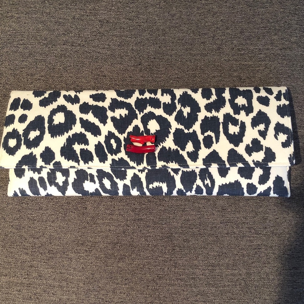 Animal Print long Clutch - Black and White with Red accent